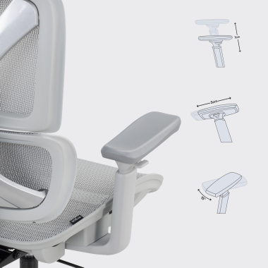sedia ergonomica bianco grigio velstrom rete transpirante braccioli regolabili 3d doppio supporto lombare poggiatesta 12