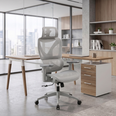sedia ergonomica bianco grigio velstrom rete transpirante braccioli regolabili 3d doppio supporto lombare poggiatesta 16