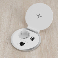 Passacavi per scrivania Powerhub Ø80 con presa, ricarica wireless, USB e RJ45
