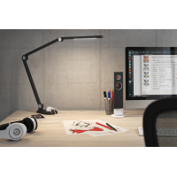 Lampada da scrivania LED D80 con passacavi, presa e porte USB