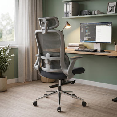 sedia ergonomica grigio dexter rete transpirante braccioli ribaltabili supporto lombare poggiatesta 2