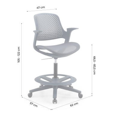 sgabello ergonomico grigio dorian rete transpirante braccioli fissi 12