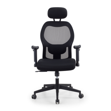 sedia smart working nero con poggiatesta rete transpirante braccioli regolabili 2d supporto lombare poggiatesta 3