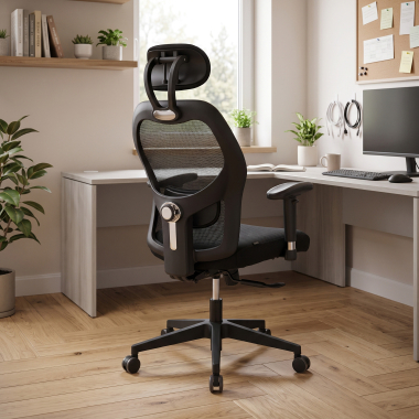 sedia smart working nero con poggiatesta rete transpirante braccioli regolabili 2d supporto lombare poggiatesta 2