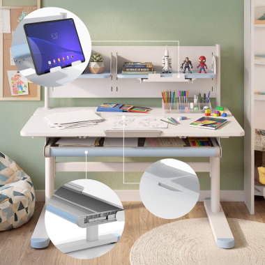 scrivania per adolescenti bianco blu ergokid 7