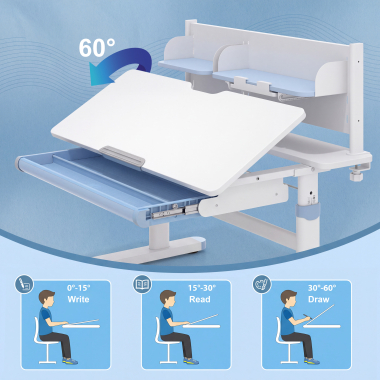 scrivania per adolescenti bianco blu ergokid 8