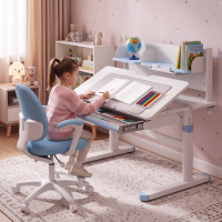 Scrivania per bambini ErgoKid, multifunzione e regolabile, con cassetto estraibile, 100x60cm