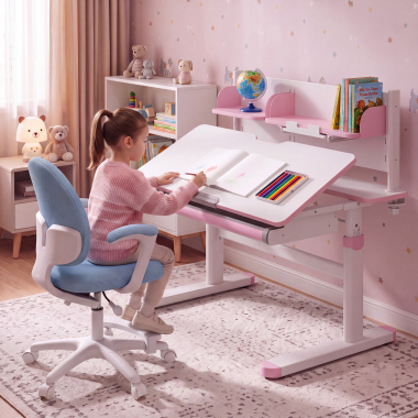 scrivania per adolescenti bianco rosa ergokid 2