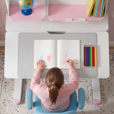 scrivania per adolescenti bianco rosa ergokid 5