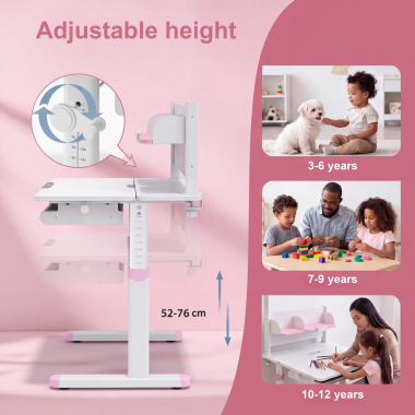 scrivania per adolescenti bianco rosa ergokid 6