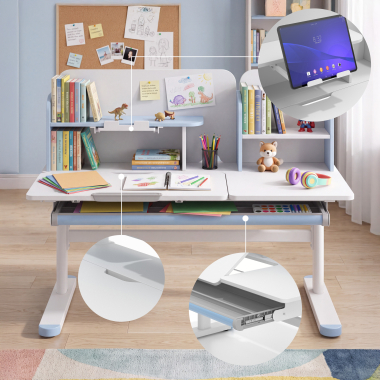 scrivania per adolescenti bianco blu ergokid 7