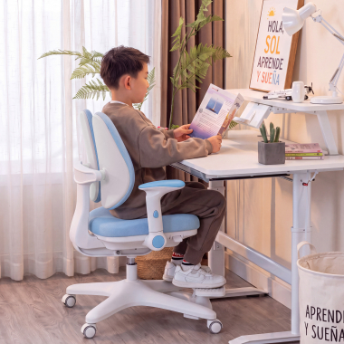 sedia scrivania per bambini blu ergoduo tessuto braccioli regolabili 2d poggiapiedi estensibile 2