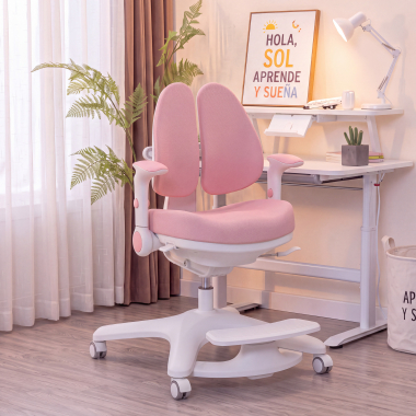 sedia scrivania per bambini rosa ergoduo tessuto braccioli regolabili 2d poggiapiedi estensibile 9