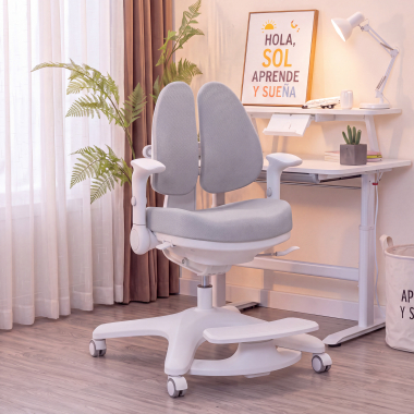 sedia scrivania per bambini grigio ergoduo tessuto braccioli regolabili 2d poggiapiedi estensibile 9