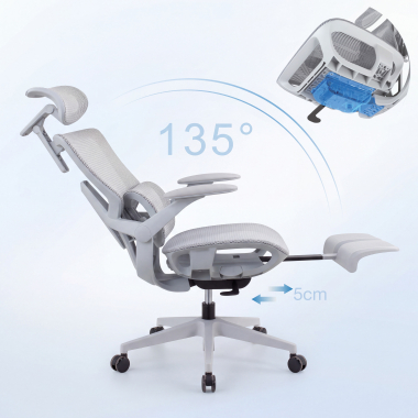 sedia ergonomica bianco grigio halo z3 rete transpirante braccioli regolabili 4d supporto lombare poggiatesta poggiapiedi estensibile 10