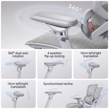sedia ergonomica bianco grigio glide ultra rete transpirante braccioli regolabili 5d supporto lombare poggiatesta poggiapiedi estensibile 8