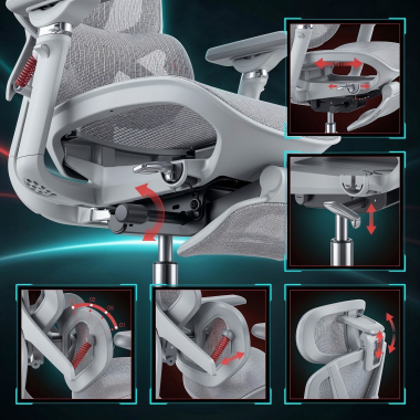 sedia ergonomica bianco grigio glide ultra rete transpirante braccioli regolabili 5d supporto lombare poggiatesta poggiapiedi estensibile 6