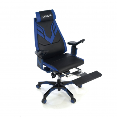 sedia gaming blu genidia vera pelle braccioli regolabili 5d supporto lombare poggiapiedi estensibile 6