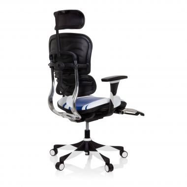 sedia gaming blu ergoplus vera pelle braccioli regolabili 3d supporto lombare poggiapiedi estensibile 9