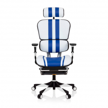 sedia gaming blu ergoplus vera pelle braccioli regolabili 3d supporto lombare poggiapiedi estensibile 3