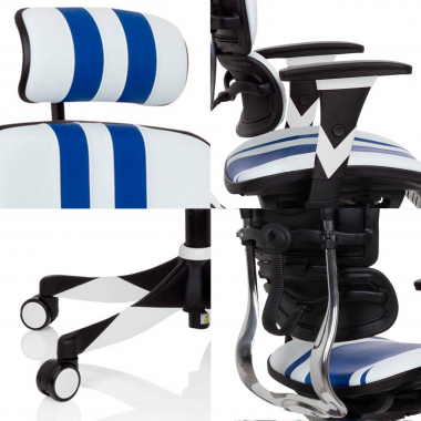 sedia gaming blu ergoplus vera pelle braccioli regolabili 3d supporto lombare poggiapiedi estensibile 6