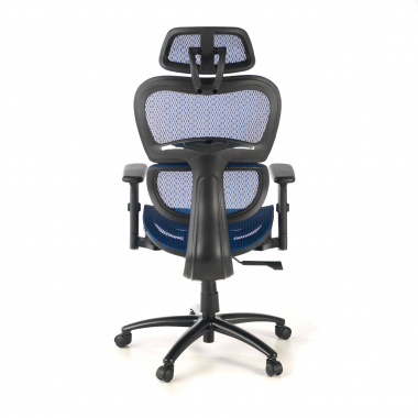 sedia ergonomica blu struttura nera rete transpirante braccioli regolabili 3d doppio supporto lombare poggiatesta 8