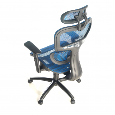 sedia ergonomica blu struttura nera rete transpirante braccioli regolabili 3d doppio supporto lombare poggiatesta 9