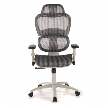 sedia ergonomica bianco grigio struttura bianca rete transpirante braccioli regolabili 3d doppio supporto lombare poggiatesta 5