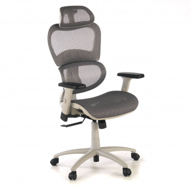 sedia ergonomica bianco grigio struttura bianca rete transpirante braccioli regolabili 3d doppio supporto lombare poggiatesta 1