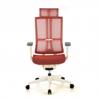 sedia ergonomica bianco rosso struttura bianca rete transpirante braccioli regolabili 3d doppio supporto lombare poggiatesta 5
