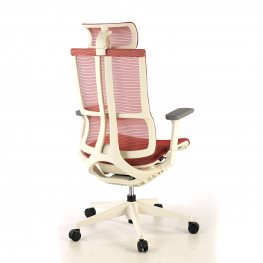 sedia ergonomica bianco rosso struttura bianca rete transpirante braccioli regolabili 3d doppio supporto lombare poggiatesta 9