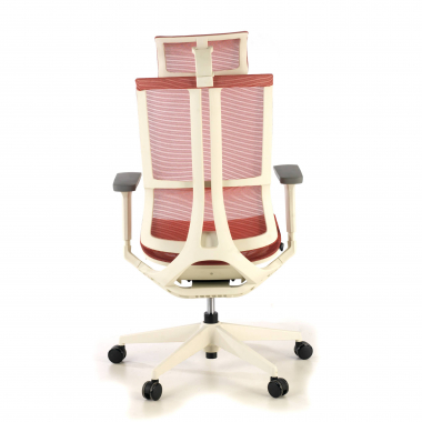 sedia ergonomica bianco rosso struttura bianca rete transpirante braccioli regolabili 3d doppio supporto lombare poggiatesta 7