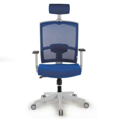 sedia ergonomica bianco blu struttura bianca poggiatesta rete transpirante braccioli regolabili 1d supporto lombare poggiatesta 4