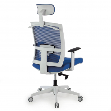 sedia ergonomica bianco blu struttura bianca poggiatesta rete transpirante braccioli regolabili 1d supporto lombare poggiatesta 8