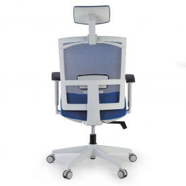 sedia ergonomica bianco blu struttura bianca poggiatesta rete transpirante braccioli regolabili 1d supporto lombare poggiatesta 6