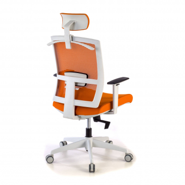 sedia ergonomica bianco arancione struttura bianca poggiatesta rete transpirante braccioli regolabili 1d supporto lombare poggiatesta 7