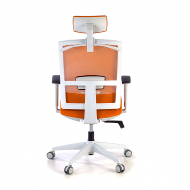 sedia ergonomica bianco arancione struttura bianca poggiatesta rete transpirante braccioli regolabili 1d supporto lombare poggiatesta 6