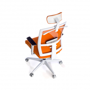 sedia ergonomica bianco arancione struttura bianca poggiatesta rete transpirante braccioli regolabili 1d supporto lombare poggiatesta 9