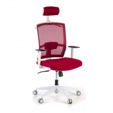 sedia ergonomica bianco rosso struttura bianca poggiatesta rete transpirante braccioli regolabili 1d supporto lombare poggiatesta 1