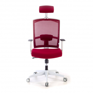 sedia ergonomica bianco rosso struttura bianca poggiatesta rete transpirante braccioli regolabili 1d supporto lombare poggiatesta 4