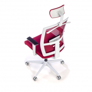 sedia ergonomica bianco rosso struttura bianca poggiatesta rete transpirante braccioli regolabili 1d supporto lombare poggiatesta 9