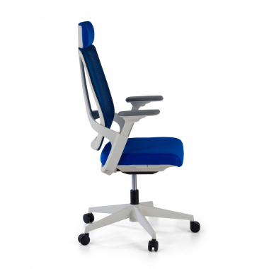 sedia da ufficio economica bianco blu struttura bianca rete transpirante braccioli regolabili 4d supporto lombare poggiatesta 4