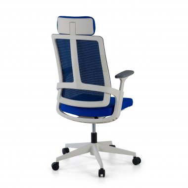 sedia da ufficio economica bianco blu struttura bianca rete transpirante braccioli regolabili 4d supporto lombare poggiatesta 6