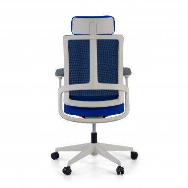 sedia da ufficio economica bianco blu struttura bianca rete transpirante braccioli regolabili 4d supporto lombare poggiatesta 7