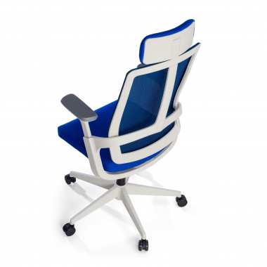 sedia da ufficio economica bianco blu struttura bianca rete transpirante braccioli regolabili 4d supporto lombare poggiatesta 9