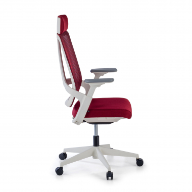 sedia da ufficio economica bianco rosso struttura bianca rete transpirante braccioli regolabili 4d supporto lombare poggiatesta 5