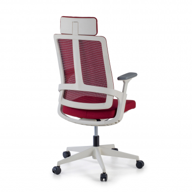 sedia da ufficio economica bianco rosso struttura bianca rete transpirante braccioli regolabili 4d supporto lombare poggiatesta 7