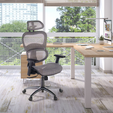 sedia ergonomica grigio struttura nera rete transpirante braccioli regolabili 3d doppio supporto lombare poggiatesta 2