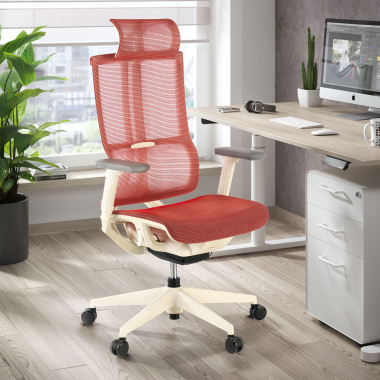sedia ergonomica bianco rosso struttura bianca rete transpirante braccioli regolabili 3d doppio supporto lombare poggiatesta 2