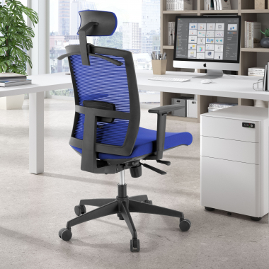 sedia ergonomica blu struttura nera poggiatesta rete transpirante braccioli regolabili 1d supporto lombare poggiatesta 2